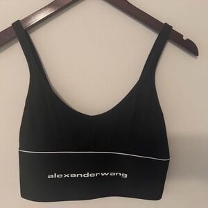 Alexander Wang Black Sports Bra with White Logo Piping